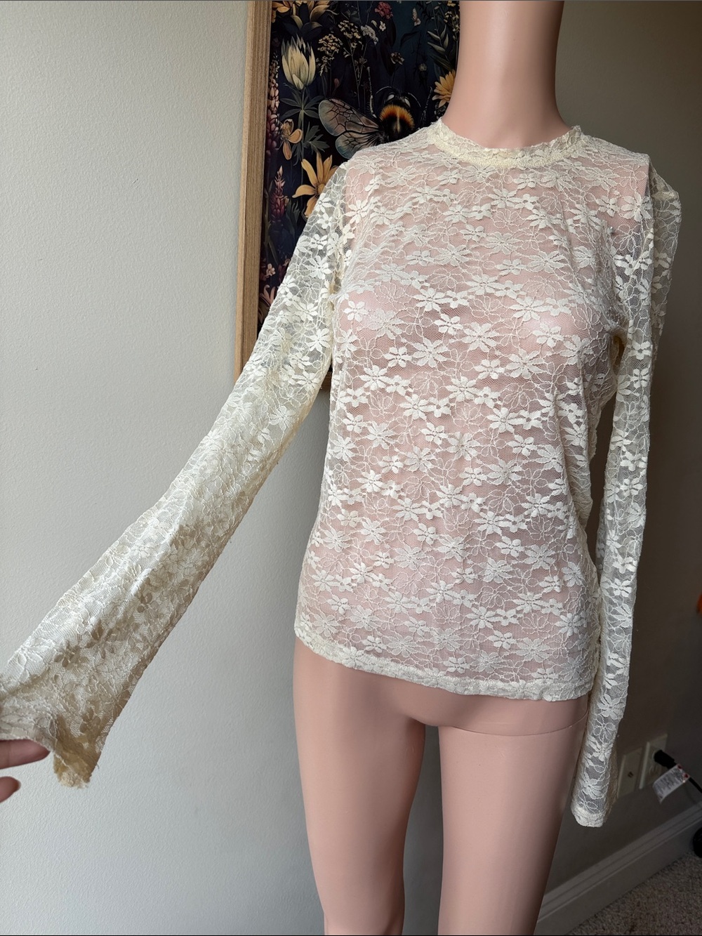 Delicate Lace Long-Sleeve Top - Cream